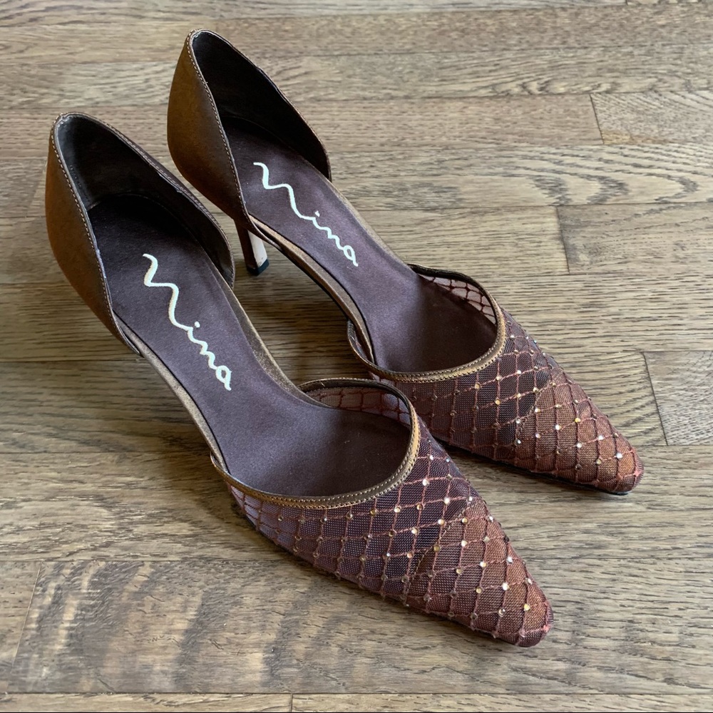 Nina Brown Mesh Heels